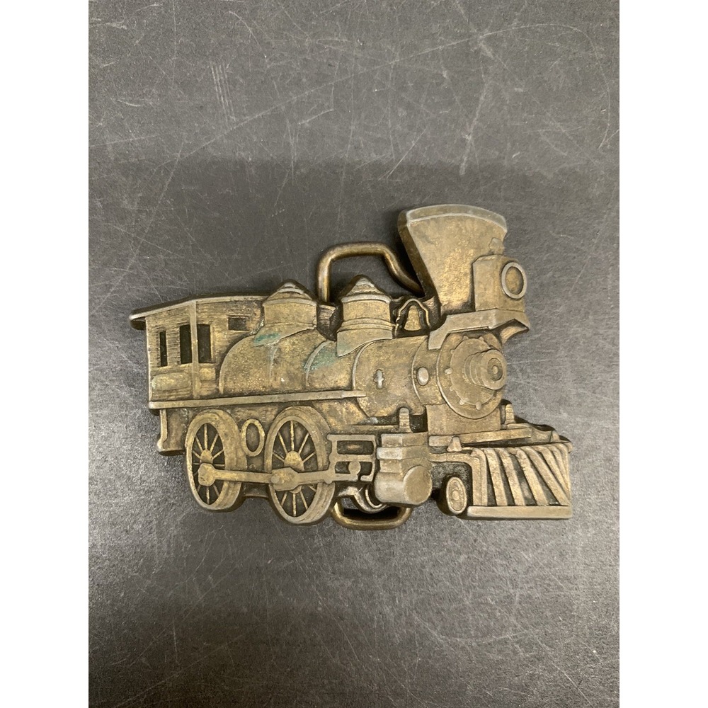 New Train Locomotive Railroad Steam Engine Brass Belt Buckle